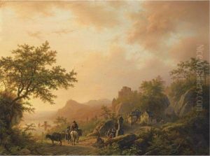 An Extensive Summer Landscape With Travellers On A Path by Barend Cornelis Koekkoek