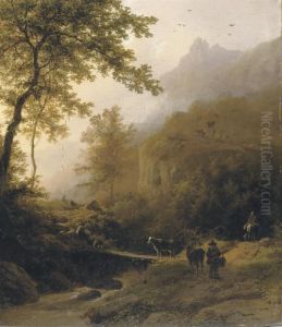 Bergachtig Landschap Bij Ondergaande Zon: The Sunset by Barend Cornelis Koekkoek