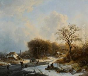 Winterlandschaft Im Sonnenlicht Mit Eislaufern