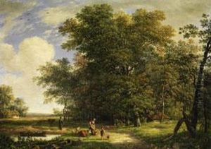 Baumlandschaft Mit Figurenstaffage by Barend Cornelis Koekkoek