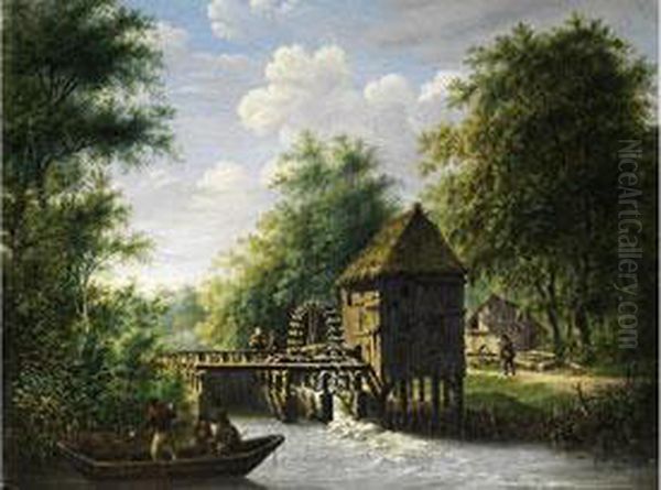 Muhle Am Bewaldeten Bach Mit Figurenstaffage - view 1