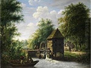 Muhle Am Bewaldeten Bach Mit Figurenstaffage by Barend Cornelis Koekkoek