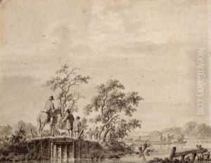 Ruiter En Figuren Aan De Waterkant by Barend Cornelis Koekkoek