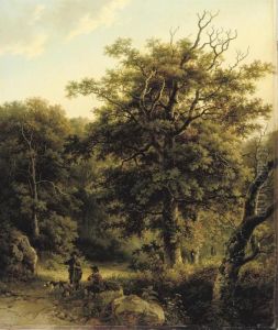 A Sportsman And Woodgatherers In The Forest by Barend Cornelis Koekkoek