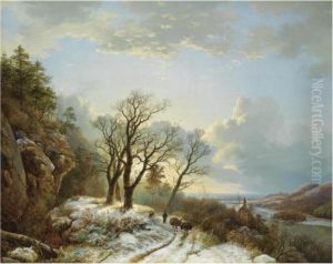A Winter Landscape With A Traveller On A Path by Barend Cornelis Koekkoek