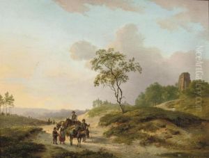 Landscape With Figures On A Roadway In The County Ofgelderland by Barend Cornelis Koekkoek