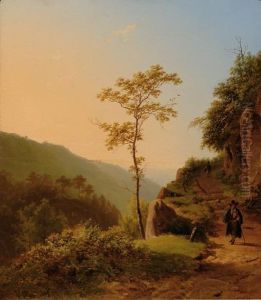 Traveller On A Mountain Pathat Sunset by Barend Cornelis Koekkoek