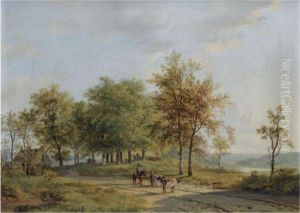 Drovers And Their Cattle In A Summer Landscape