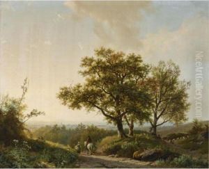 Travellers And A Shepherd In An Extensive Landscape Near Nijmegen by Barend Cornelis Koekkoek