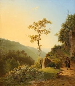 A Traveller On A Mountain Path By Sunset by Barend Cornelis Koekkoek