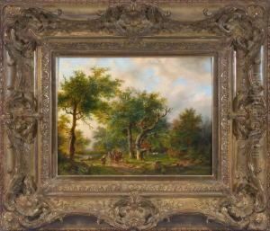 Romantische Waldlandschaft Im Sommerlicht Mit Reicher Staffage by Barend Cornelis Koekkoek