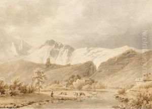 A River Landscape With A Shepherd Watering His Cows by Barend Cornelis Koekkoek