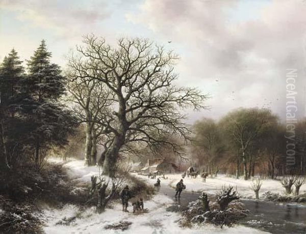A Winter Landscape With Wood Gatherers And Skaters - view 1