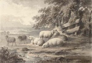 Sheep In A Meadow by Barend Cornelis Koekkoek