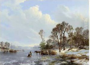 Forestiers Chargeant Du Bois Sur Un Lac Gele