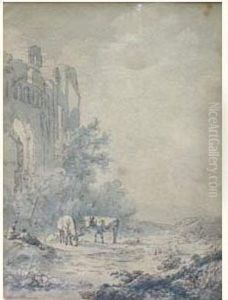 Couples De Bergers Dans Un Paysage De Ruines by Barend Cornelis Koekkoek