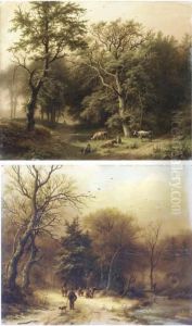 Een Boomrijk Zomerlandschap:
Along A Forest Path In Summer; And Eenboomrijk Landschap Bij Winter:
Figures By A Stream In Winter by Barend Cornelis Koekkoek