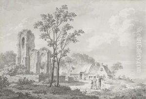 Figures Conversing By A Farmhouse And A Ruin Figures Conversing By A Farmhouse And A Ruin