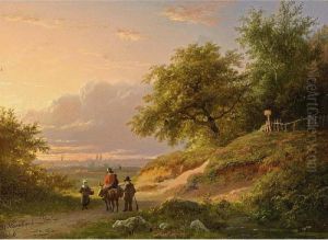 Travellers In A Wooded Landscape by Barend Cornelis Koekkoek