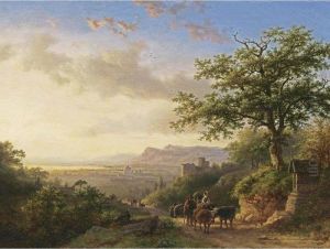 An Extensive Rhineview With Travellers On A Path by Barend Cornelis Koekkoek