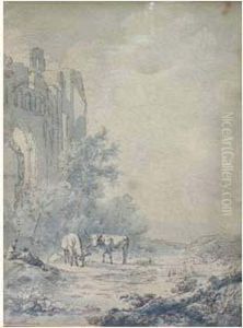 Couple De Bergers Dans Un Paysage De Ruines by Barend Cornelis Koekkoek