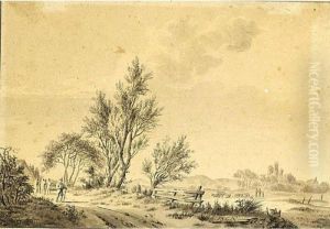 A Hilly Landscape With Herdsmen And Travellers by Barend Cornelis Koekkoek