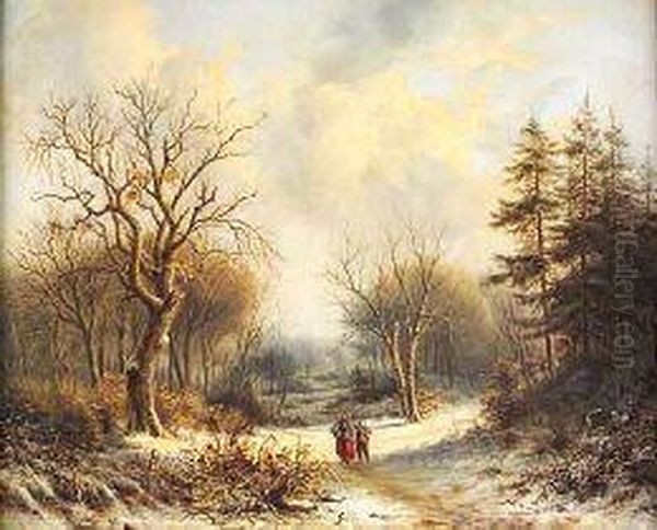 Figures In A Snow Covered Woodland Landscape - view 1