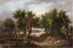 Wooded Landscape With Figures by Barend Cornelis Koekkoek