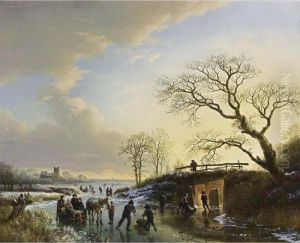 Skaters With A Horse-drawn Sledge On A Frozen River Skaters With A Horse-drawn Sledge On A Frozen River