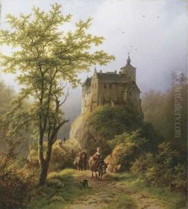Berg En Boomrijk Landschap Met Een Kasteel by Barend Cornelis Koekkoek