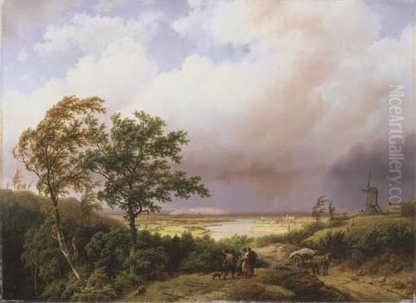 Gelders Landschap Bij Afdrijvende Donderbuij En Brand In De Verte - view 1