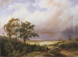 Gelders Landschap Bij Afdrijvende Donderbuij En Brand In De Verte