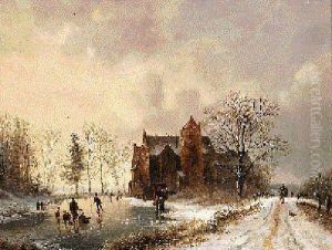 A Dutch Castle In A Winter Landscape A Dutch Castle In A Winter Landscape