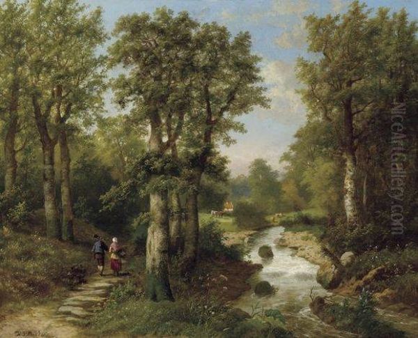 Promeneurs Dans Un Paysage Fluvial - view 1