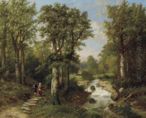 Promeneurs Dans Un Paysage Fluvial