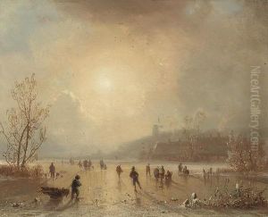 Skaters On A Lake At Dusk