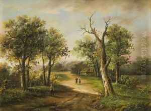 "romantische Dorflandschaft" Mit Personenstaffage