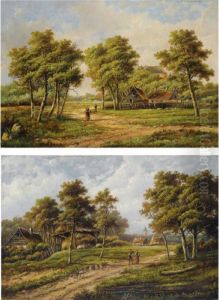 Peasants Near A Farm Stead; Travellers In A Summer Landscape (a Pair)