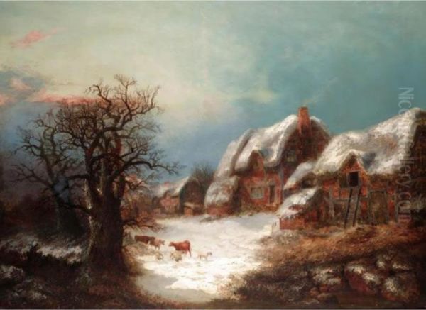 Winter Landscape With Cattle And Sheep - view 1