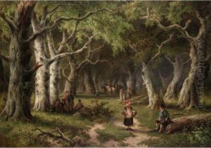 Along The Woodland Path by Hendrik Pieter Koekkoek