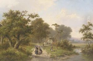 Elegant Ladies Strolling In The Country by Hendrik Pieter Koekkoek
