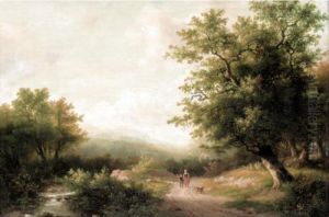 Figures On A Woodland Path by Hendrik Pieter Koekkoek