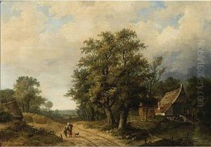 Figures On A Path In A Landscape by Hendrik Pieter Koekkoek