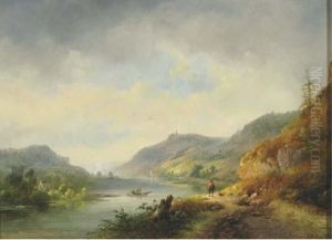 A River Winding Through Hills, A Town In The Distance