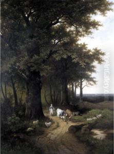 Livestock On A Country Track by Hendrik Pieter Koekkoek