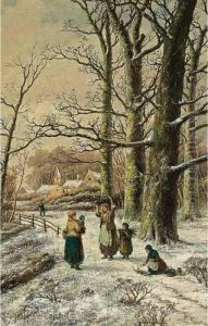 Woodgatherers In A Winter Forest by Hendrik Pieter Koekkoek