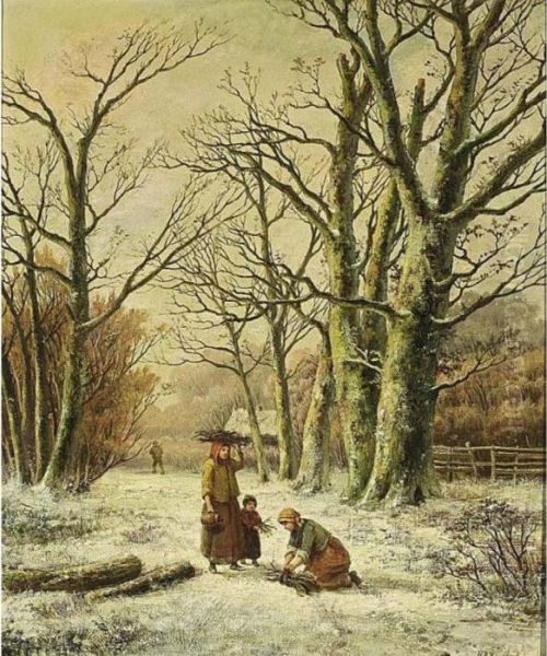 Women Gathering Wood In A Winter Landscape - view 1