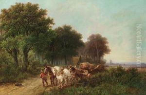 A Woodlogger Leading A Four-in-hand by Hendrik Pieter Koekkoek