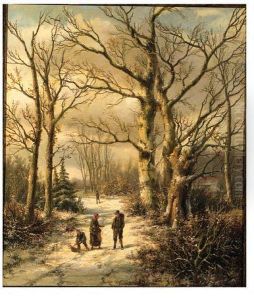 Woodgatherers In A Winter Forest by Hendrik Pieter Koekkoek