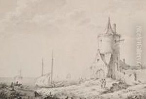 Zugeschrieben Hollandische Kustenlandschaft Mit Schiffen by Hermanus Koekkoek